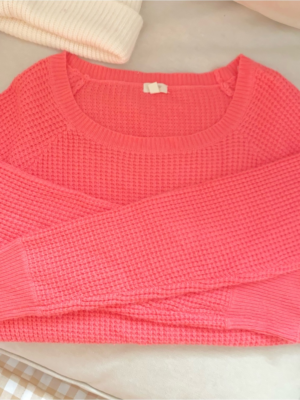 J. Crew Coral Pink Waffle Knit Crewneck Sweater